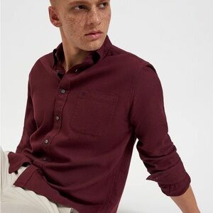 Ben Sherman Burgundy Button-Down Brushed Organic Cotton Shirt Size Medium
